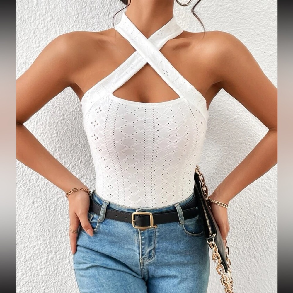 Boho crisscross front halter top